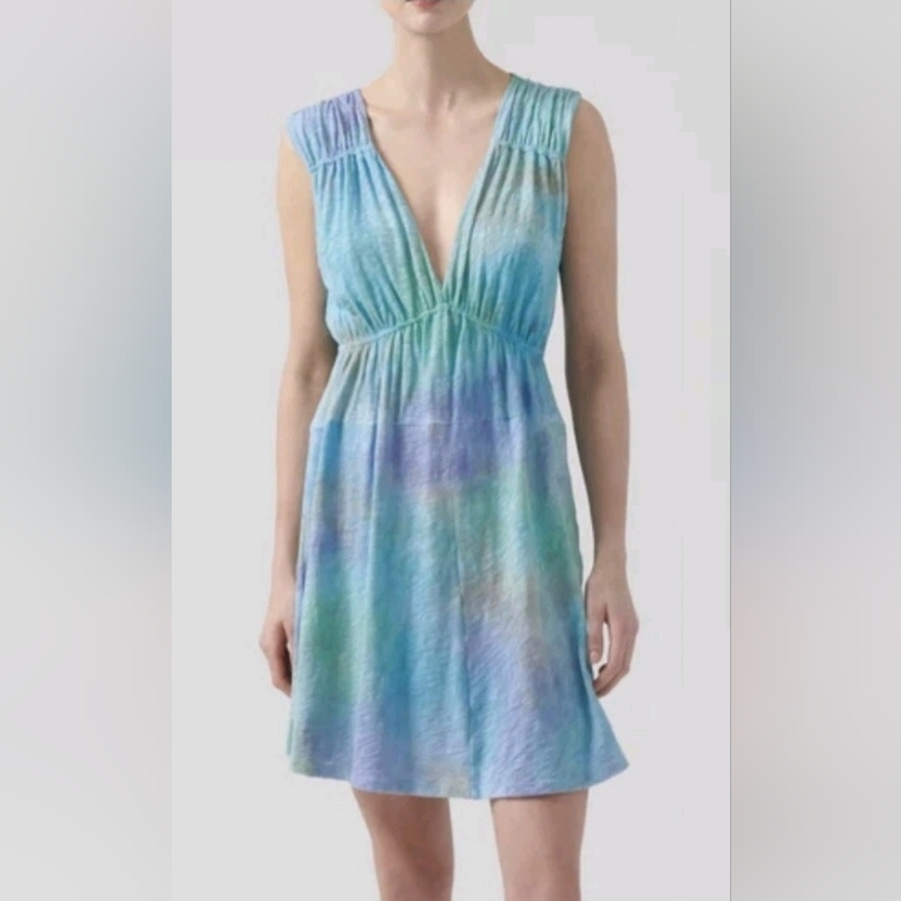 ATM Anthony Thomas Melillo Tie Dye 100% Cotton Blue Flounce Dress Sz Large